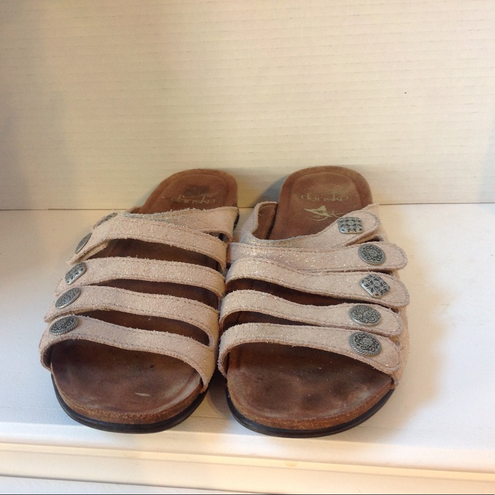 Dansko Gold Leather Sandal Strappy Metallic